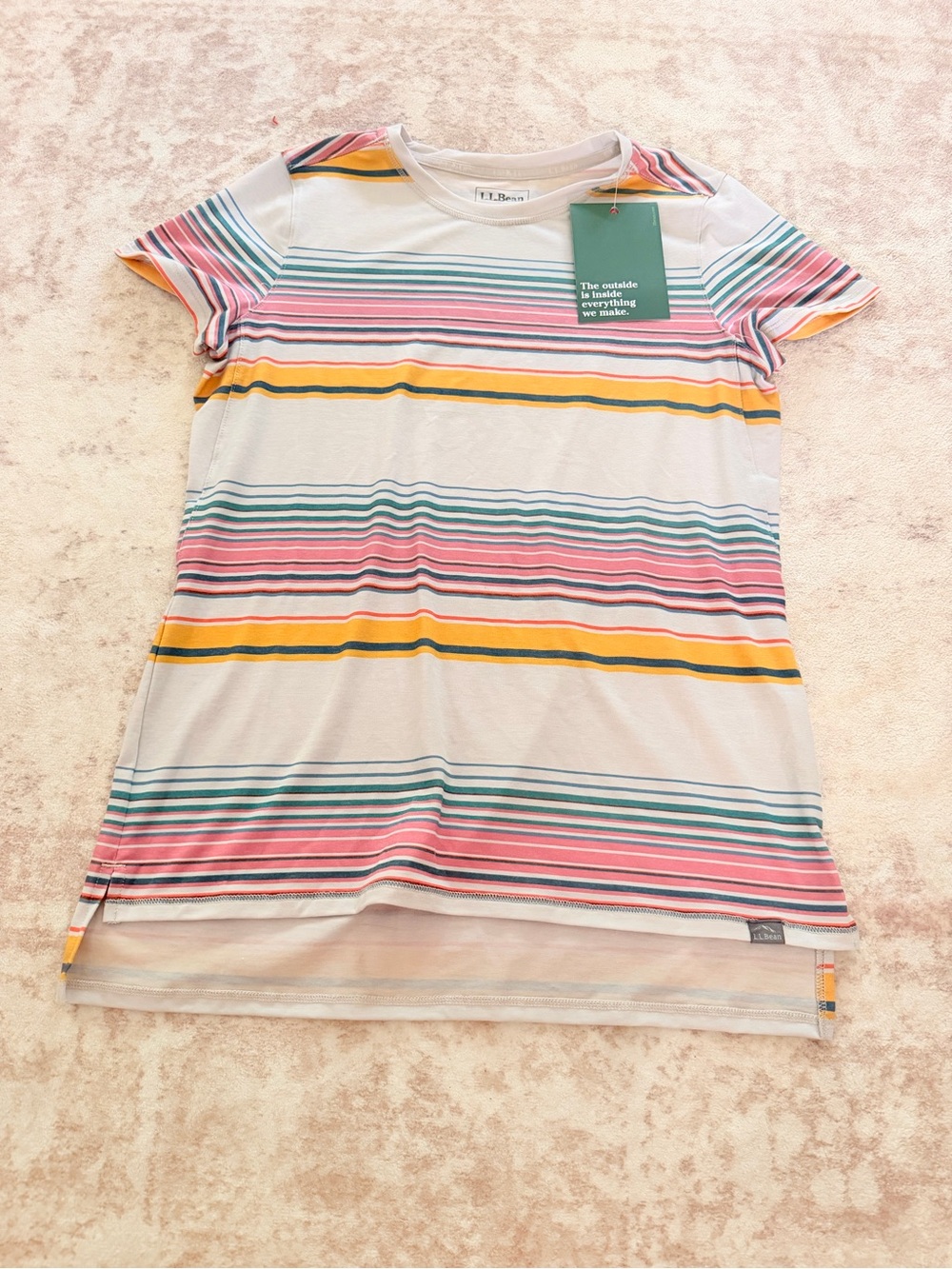 L.L. Bean Short Sleeve Stripe Tee - Pink, Yellow & Blue